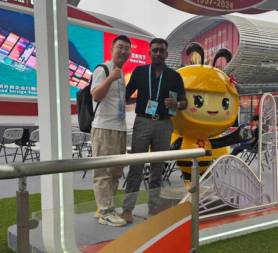 Navinth Ravi with his friend at Canton Fair, Guangzhou