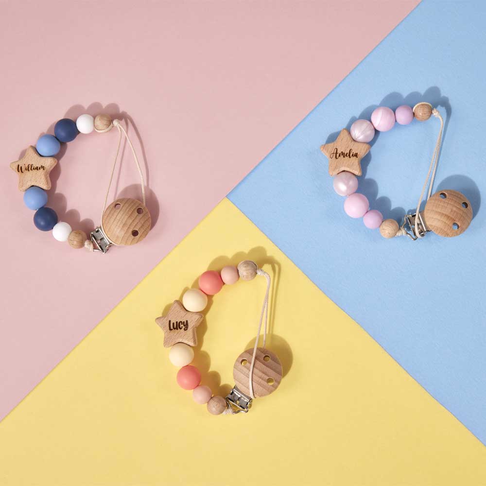 Personalised star dummy clips from Newly Born UK