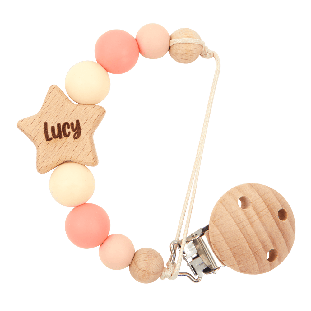 Little Ones Personalised Star Dummy Clip | Peach Rings
