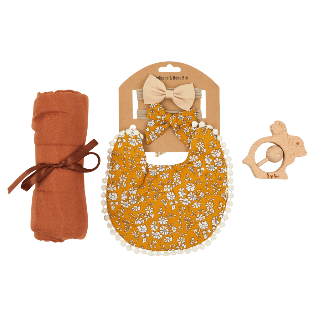 Little Darling Headband & Bib Gift Set | Yellow Floral