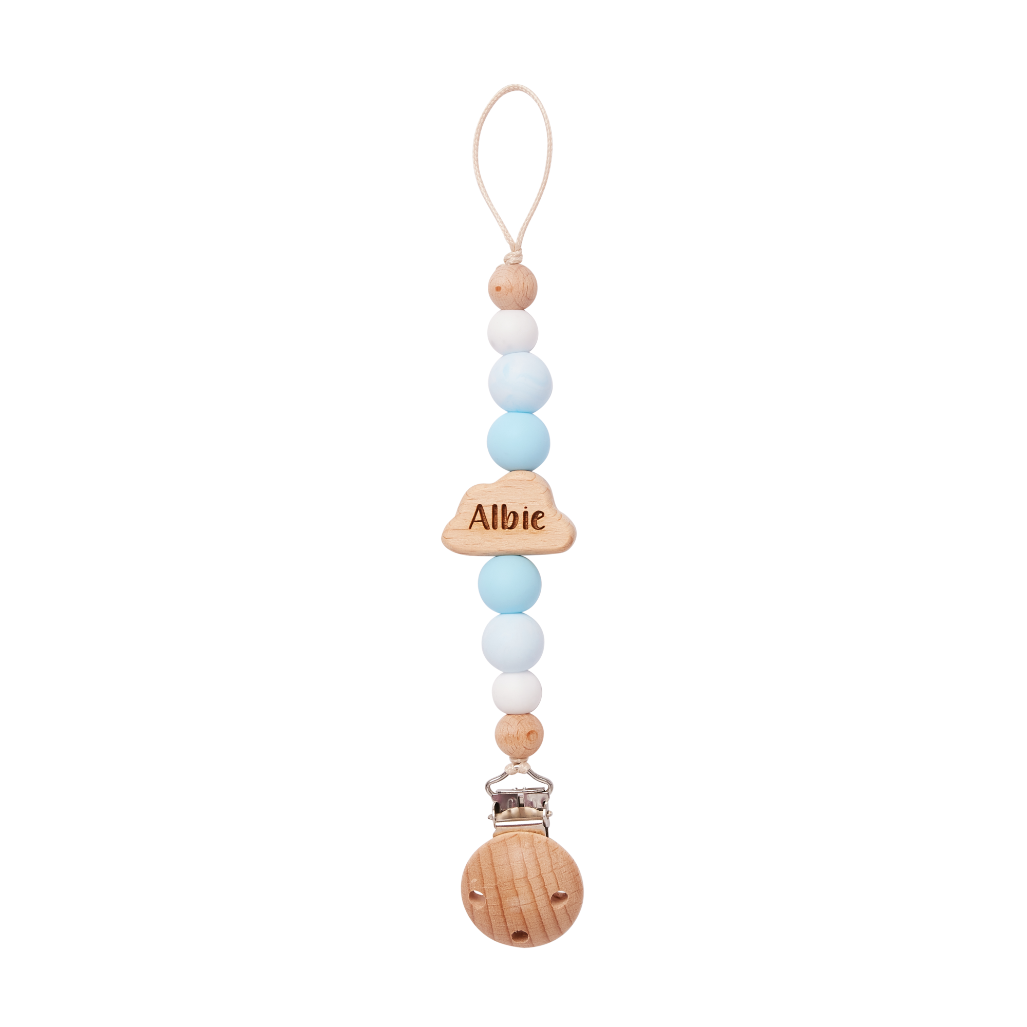 Personalised Cloud Dummy Clip in Sky Blue on a transparent background