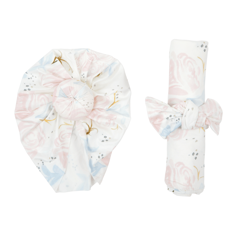 Blossom Newborn Turban & Swaddle Gift Set | Light Foral