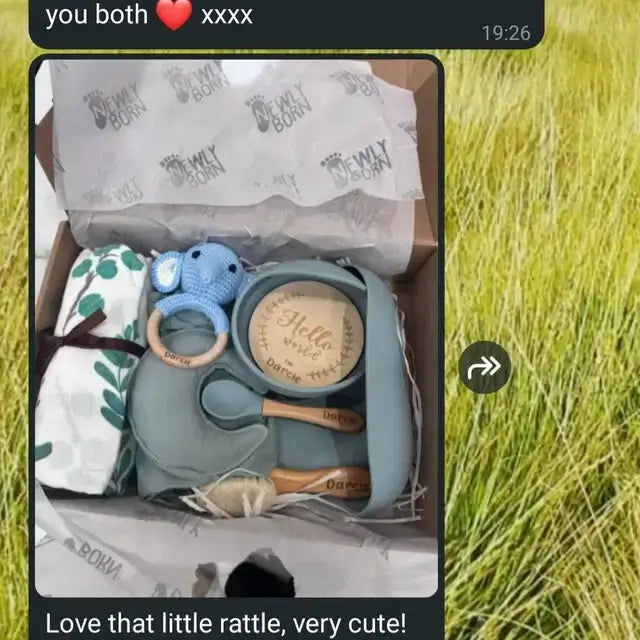 Box of baby toys and items 5 star review personalised baby gifts
